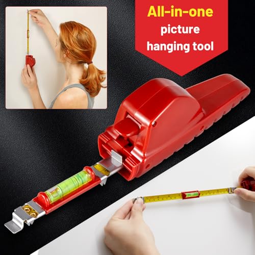 Image of Picture Hanging Tool with Level,Hang o Matic Picture Hanger Measuring Tape,Picture Leveling and Hanging Tool with 30lb and 50lb Picture Hangers