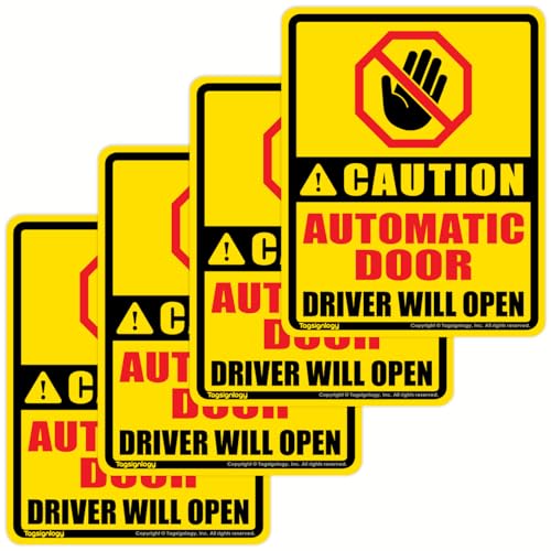 Image of Caution Automatic Door /Driver Will Open /DO NOT Touch /Pull - Waterproof Safety Sign for Van Taxi Car Service SUV Auto Rear Hatch Trunk Tailgate Handle Window Vinyl Stickers (4 pcs) 4.00 inch x 5.00 inch