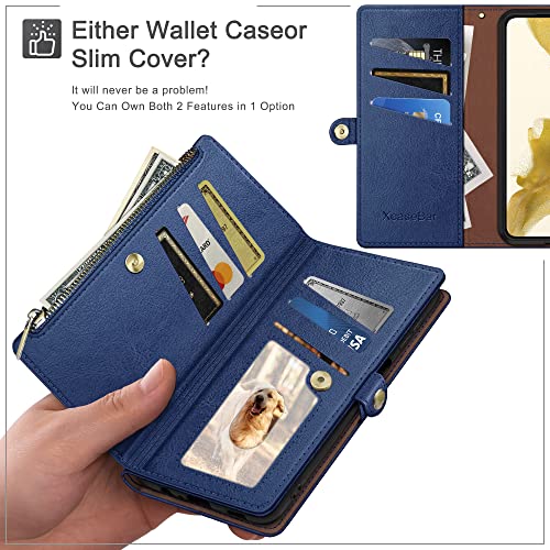 XcaseBar for Samsung Galaxy Note 9 Wallet case with Zipper Credit Card Holder?RFID Blocking?, Flip Folio Book PU Leather Phone case Shockproof Cover Women Men for Samsung Note9 case Blue