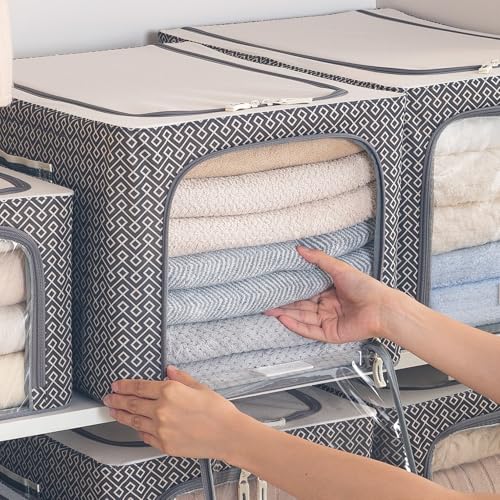 Image of HOKIPO Wardrobe Organiser for Storage of Clothes, 600D Oxford Fabric Storage Box, Charcoal Grey - Large Pack of 1 (AR-6718-CGRY)