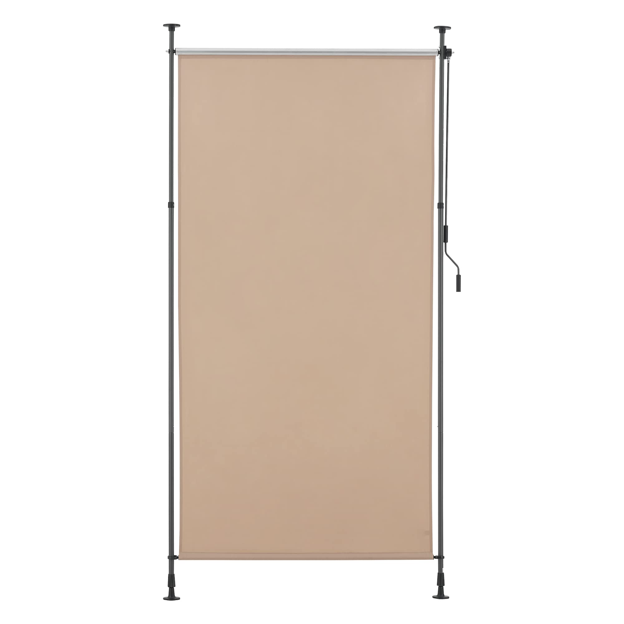 Store Extérieur aux Barres Téléscopiques sans Perçage pour Terrasse Brise-Vue Solide à Manivelle Polyester Aluminium Acier 104 x 270 x 310 cm Sable