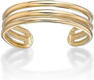 Lavari Jewelers Adjustable Triple Row Open Band Toe Ring for Women I 10k White or Yellow Gold Toe Ring for Her I One Size Fits Most Toes I 5.7 mm Wide Body Jewelry