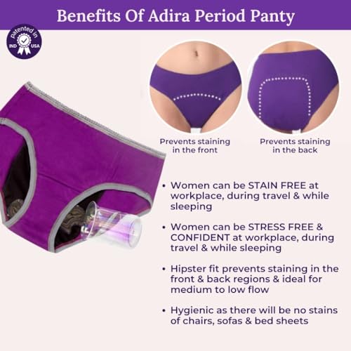 Image of ADIRA | Period Panty for Women | Hipster Fit Leakproof Panty for Periods | for School, Travel & Work | Low to Medium Flow | Use with Pad | Leakproof & Breathable | Pack of 1