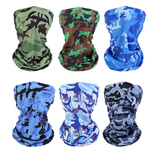 Ksmiley 6 PCS Camo Sun UV Protection Face Cover Neck Gaiter Windproof Scarf Sunscreen Breathable Bandanas Balaclava for Sports Outdoor