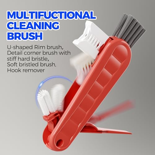 Image of Holikme 6 Pack 4 in 1 Cup Lid Cleaning Brush 3 Straws Bottle Brush,Red | 4 in 1 Cup Lid Cleaning Brush Multifunctional Bottle Brush, Silicone Cup Lid Gap Cleaner, Bristle Crevice Cleaning Brush