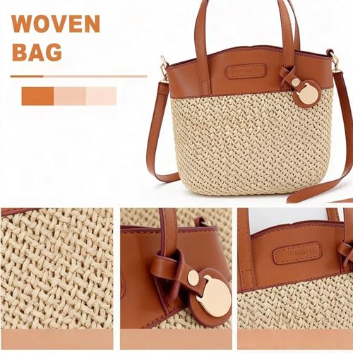 Bolso de playa para mujer, bolso de paja tejido a mano miniatura 6