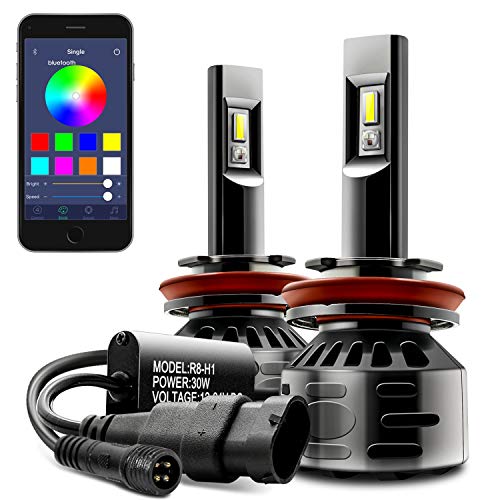 DAYLEAD RGB LED Headlight Bulb Conversion Light kit APP Bluetooth Control Multi-color 6000K Cool White (H11 (H8, H9))