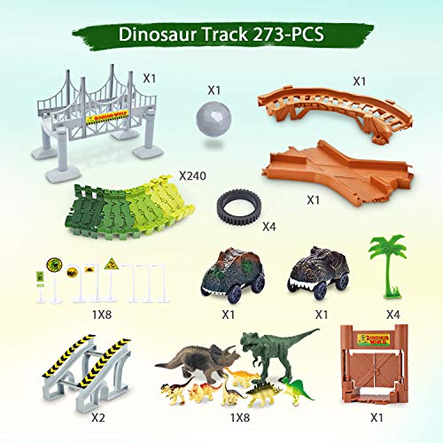Dinosaur Toys-Create A Dinosaur World Road Race-Flexible Track Playset ,4 Dinosaurs and 2 Race Car Toys for 3 4 5 6 Year & Up Old boy Girls Best Gift - Thumbnail 7