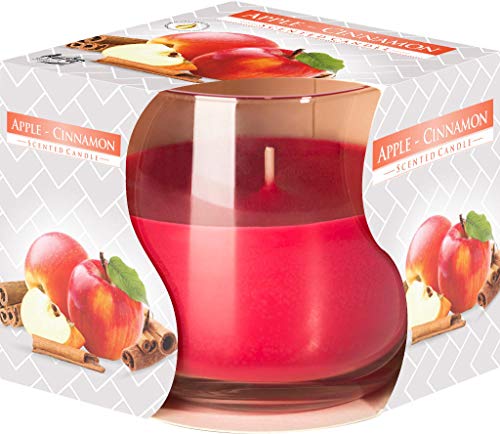 Bispol FRAGRED Glass Candles 24 Hours Burning Edges 7.9 cm and Height 7.2 cm - Apple Cinnamon Fragrance