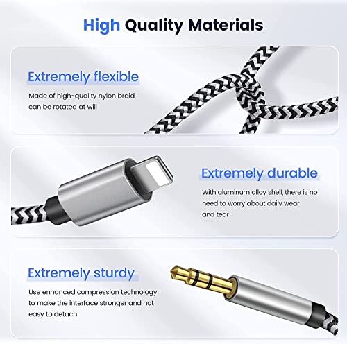 Câble Adaptateur Prise Jack iphone,Câble Audio Auxiliaire Voiture pour iPhone 13,Câble de Voiture auxiliaire Jack mâle 3,5 mm Compatible avec iPhone 13/12/11/XS Max/XS/XR/X/8 Plus/8/7-Argenté Noir - Image 5