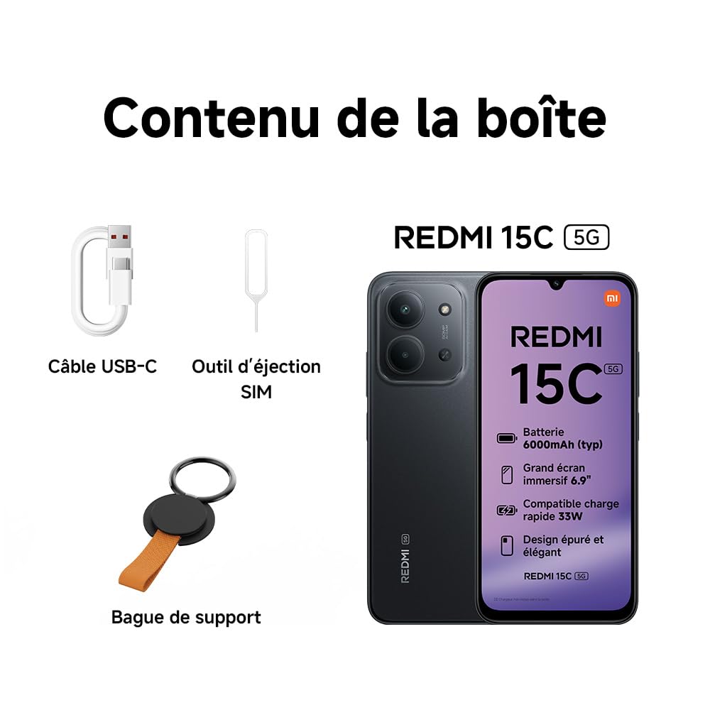 XIAOMI REDMI 15C 5G Smartphone 4+128 Go Double Caméra IA 50 MP - Vert | Écran 6,9 pouces 120 Hz, batterie 6000 mAh, 5G, MediaTek Dimensity 6300 6 nm Octa-Core, chargeur non inclus