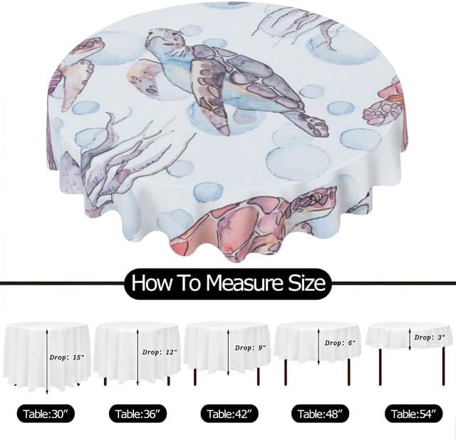 Miniatura 6 de Mantel redondo con estampado de tortuga marina, mantel decorativo lavable, resistente a las arrugas, para el hogar, cocina, comedor, picnic,