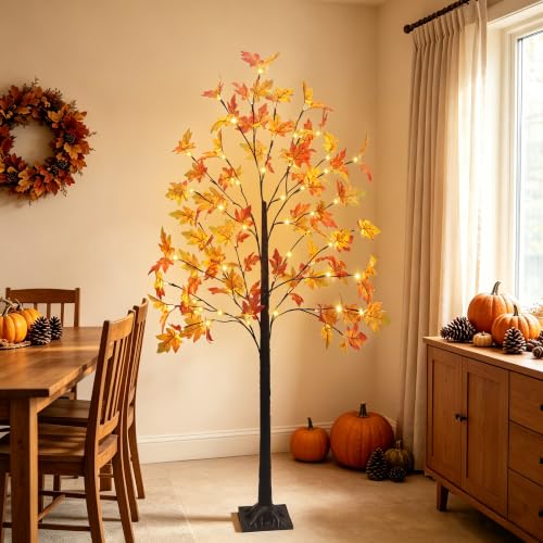 DR.DUDU 5 FT Lighted Fall Maple Tree, Fall Decorations for Home
