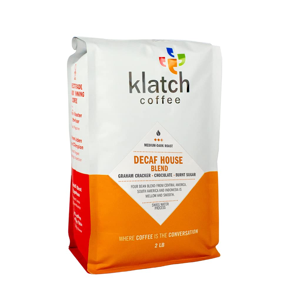 Klatch Coffee Decaf House Blend Medium-Dark Roast, 2 Pounds, Whole Bean