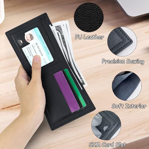 Wallets for Men, Portable Business Card Holder, Simple Design Minimalist Wallet, Soft PU Leather Money Clip with ID Window, Slim Bifold Wallets with Multiple Card Slots (Brown)4