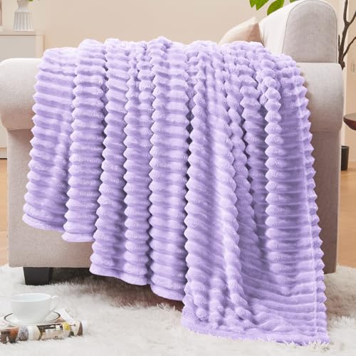 Image of BEDELITE Fleece Throw Blanket for Couch - 3D Ribbed Jacquard Soft and Warm Decorative Fuzzy Blanket - Cozy, Fluffy, Plush Lightweight Pastel Lilac Throw Blankets for Bed, Sofa, 50x60 inches
