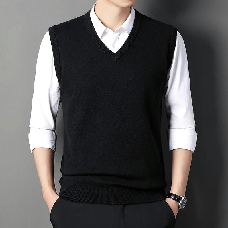 Men V-neck Vest Trend Retro Solid Color Vest Casual Business Woolen Knit Vest Men Autumn2
