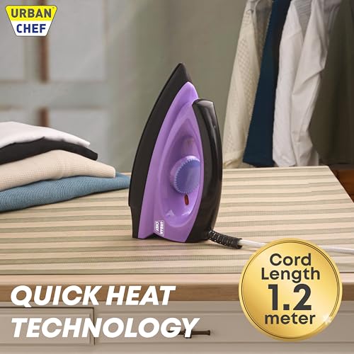 Image of Urban Chef Ease Pro Iron Press | 1 Year Warranty |1000 Watt | Iron Box, Press Iron | Electric & Dry Iron for Clothes | Light Weight | Non-Stick Coated Heavy Sole Plate | Purple & Black |