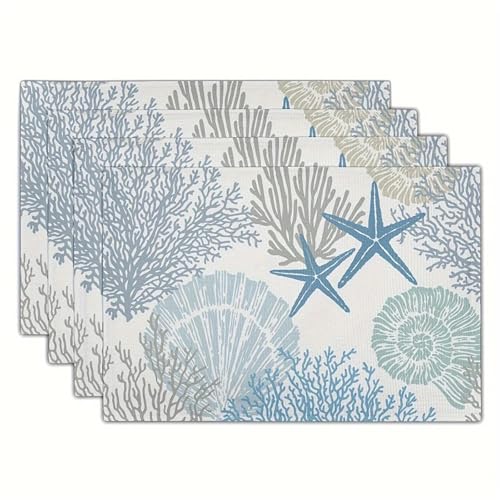 Set de table de 4 pièces thème plage et étoiles de mer lavables