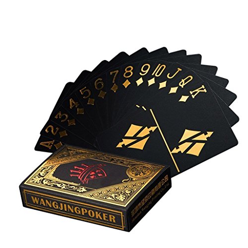 Cartas de póquer impermeables negros (Oro)