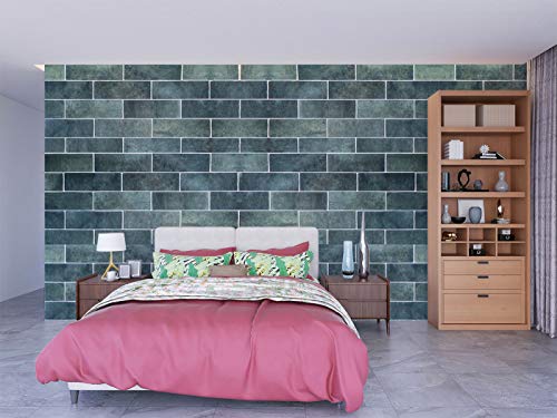 Image of DWELLSINDIA Teal Green Bricks Self Adhesive Wallpaper, Waterproof, Scratch Resistant, Laminated (41cm x 244cm, Multicolour)