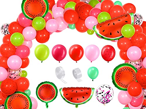 114 Pieces Watermelon Party Balloon Garland Arch Kit Watermelon Foil Balloons Watermelon Seed Red Polka Dot Balloons For Watermelon Birthday Party Decoration (Red) #TOP24