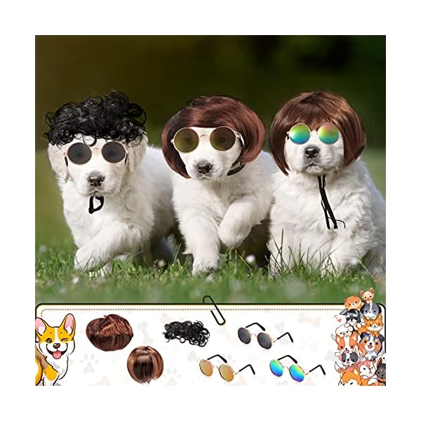 Mtlee 6 pieces wigs for dogs funny dog wig retro pet round sunglasses dog cosplay costumes accessories small dog headwear for holiday party decor - image 8