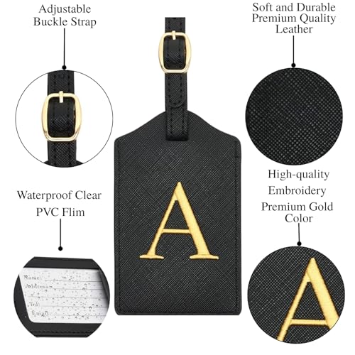 Image of Luggage Tag PU Leather for Suitcase Baggage Handbag Travel Bag Label Suitcase Tag Label Tag w. Name Card & Privacy Cover (A)