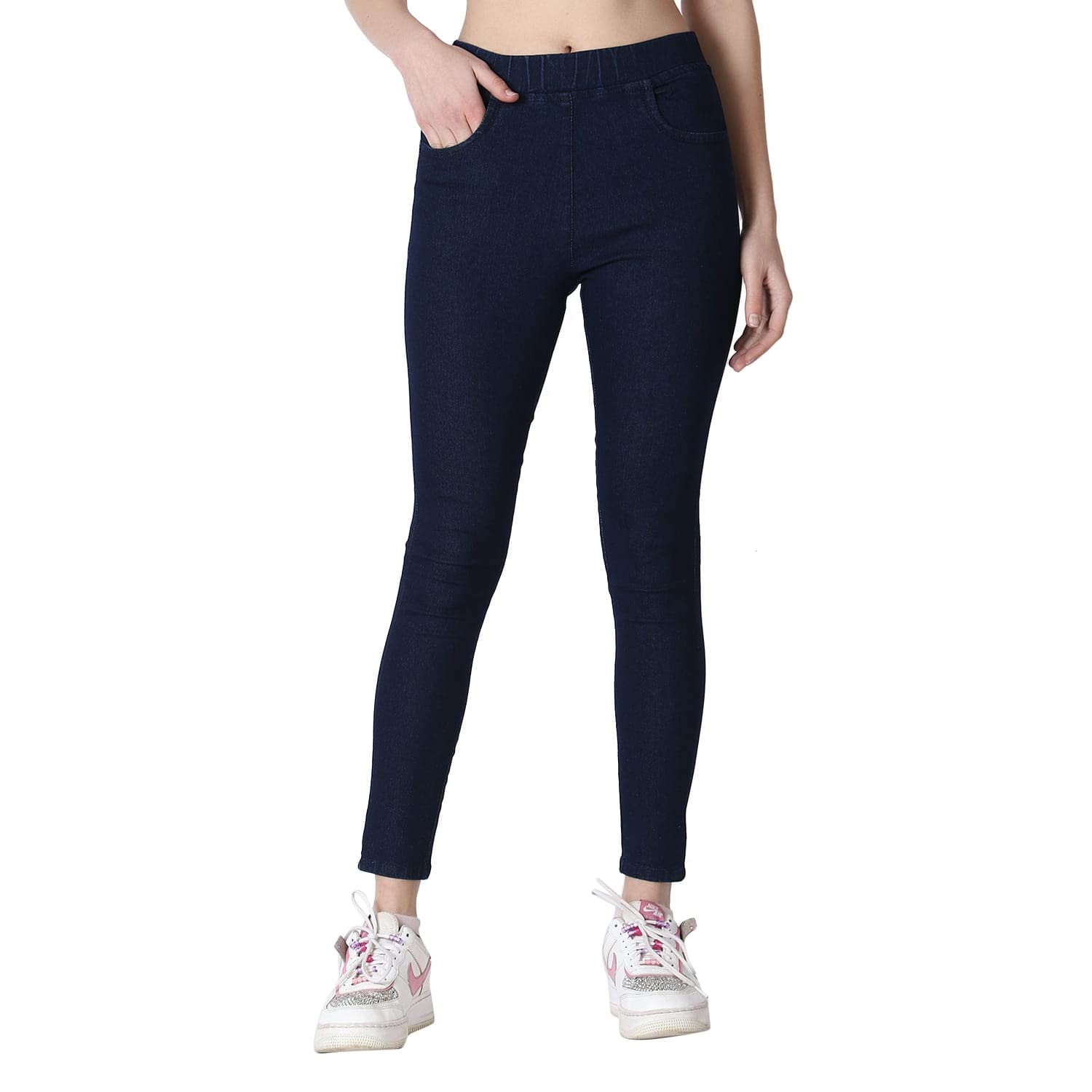 3 butterflies!!! Women's Denim Skinny Fit Jeggings with Stretchable High-Rise Waist Ankle Length Solid Pattern and Elastic Closure Type-picture-18