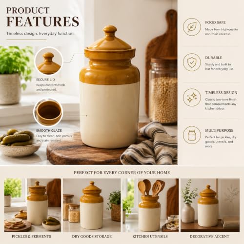 Image of Pure Source India Ceramic Pickle Jar with Lid | Airtight Ceramic Storage Container for Pickles, Chutney, Spices & Dry Snacks | Glossy Handmade Kitchen Storage Jar (3, litres)