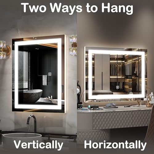 FENNIO Vanity Mirror with Lights,20"x23" Lighted Makeup Mirror, Large Makeup Mirror with Lights, Touch Sensor with Dimmable 3 Modes, Square White