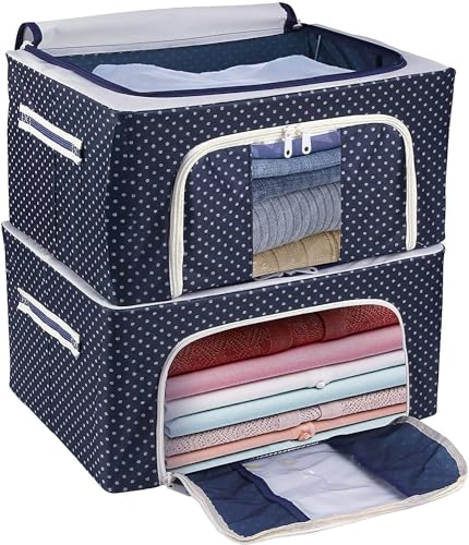 Image of Cloth Organizer for Storage TEKCOOL Clothes Storage Box Wardrobe Organizer for Clothes Foldable Steel Frame Clothes Organizer Storage Box for Wardrobe, Saree, Shirts, and Blankets(24 ltr-4pc).