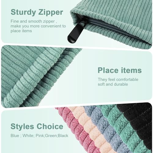 Cosmetic Bags for Women Makeup Bag Organizer Small Mini Makeup Pouch for Purse Corduroy Makeup Pouch Travel Cosmetic Bag Skin Care Bag with Metal Zipper for Travel Toiletry Girls Gift (Green) - Image 3