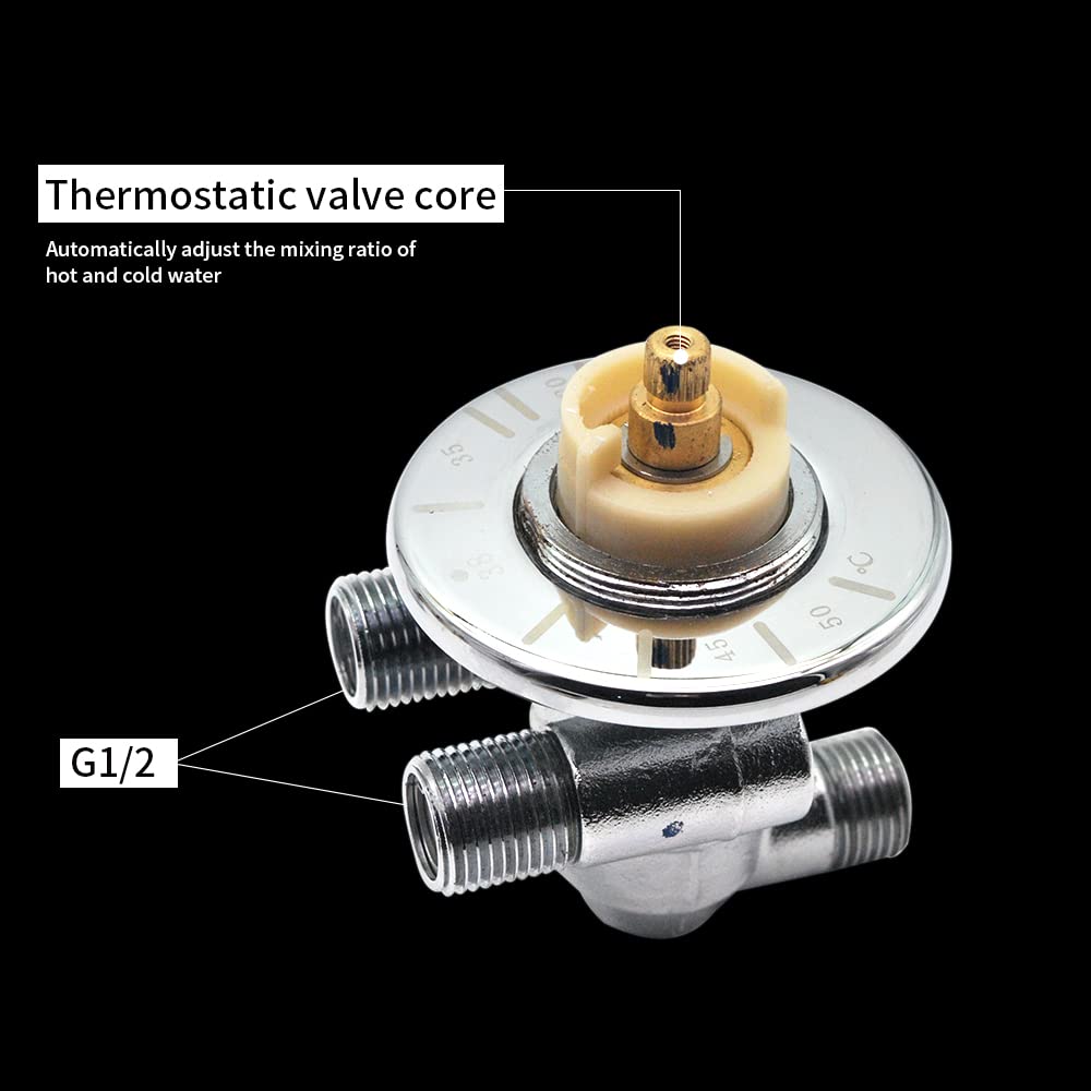 Valvola termostatica a cartuccia per doccia in ottone massiccio G1/2, miscelatore miscelatore freddo e caldo, rubinetto termostato per doccia, nucleo valvola in ottone, galvanica a corpo intero, per