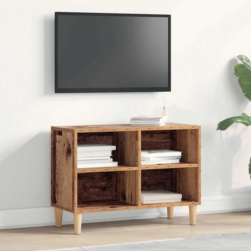 Szafka pod telewizor, stare drewno, 69,5 x 30 x 50 cm, materiał drewnopochodny, uniwersalna podstawka pod telewizor, konsola multimedialna z 2 półkami, szafka pod telewizor do salonu, sypialni