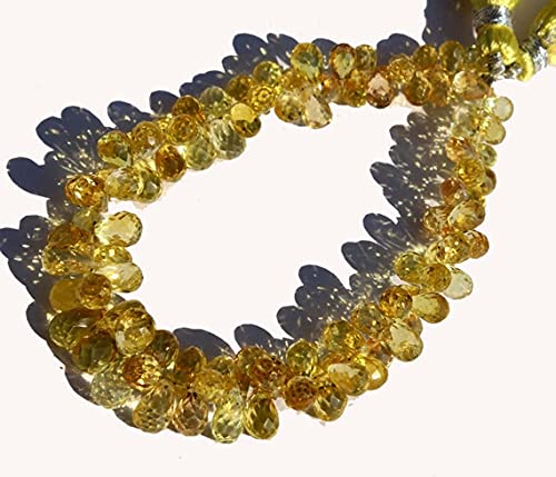 Corindon jaune gouttes facettées de 9x7-10x8 mm briolettes de quartz de 4 pouces pour bijoux