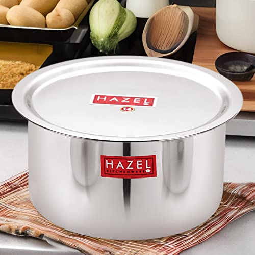 Image of HAZEL Stainless Steel Tope Patila with Lid | 2.9 Litre Heavy Gauge Flat Bottom Bhagona Dekchi | 22.5cm Premium Boiling Vessel for Cooking