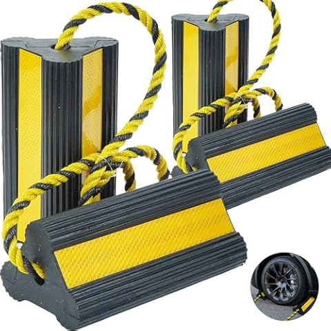 YOLNEXI [2Pair 4Pack] Upgrade Rubber Wheel Chocks for Trailer Camper Trucks and Aircraft, Sturdy Heavy Duty Simple Easy to use, Tires Block Stopper Chock with Nylon Rope Yellow Reflective Tape Cover