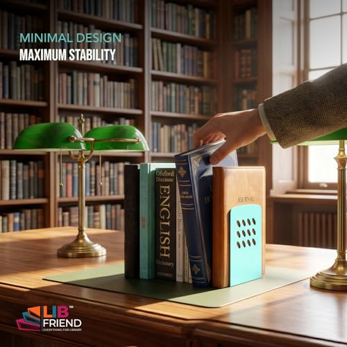 Image of LIBFRIEND Metal Non-Slip Bookends | Powder-Coated L-Shaped Book Holder for Desk, Office, Study Table and Library | Multicolour Options | Set of 2 (Mint, M)