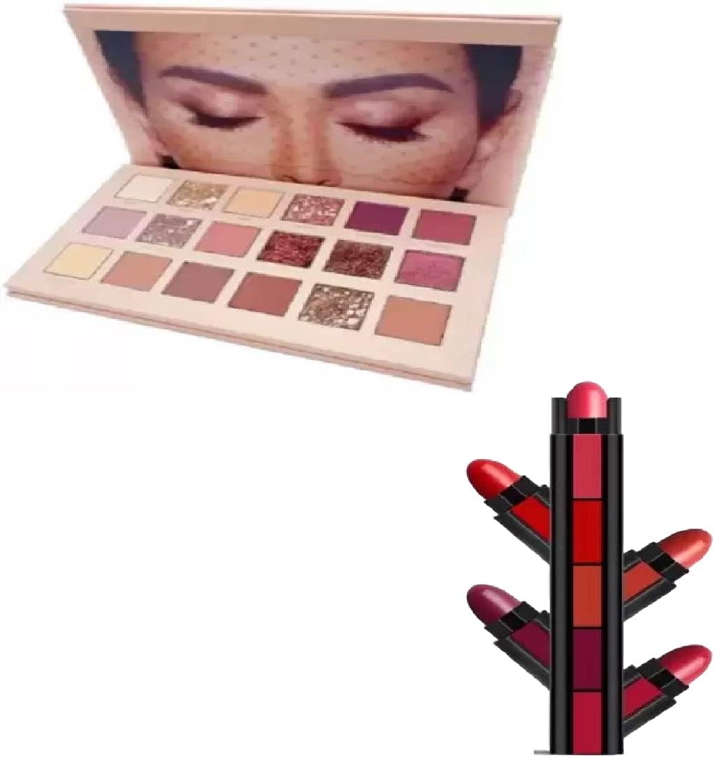 NITAJ Nude Edition Multicolor Eyeshadow Palette, 5 in 1 Lipstick COMBO (Pack of 2)