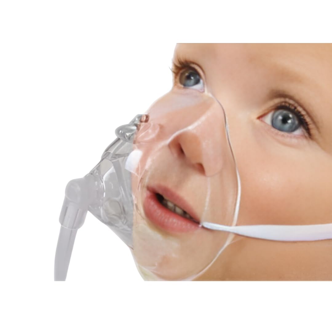 Infant Oxygen Mask with Open Design for Age 6M-3Y | 7 Inch Tubing | Easy Access for Fluids and Medication | from 0.25lpm to 5lpm | Open and Comfortable Design