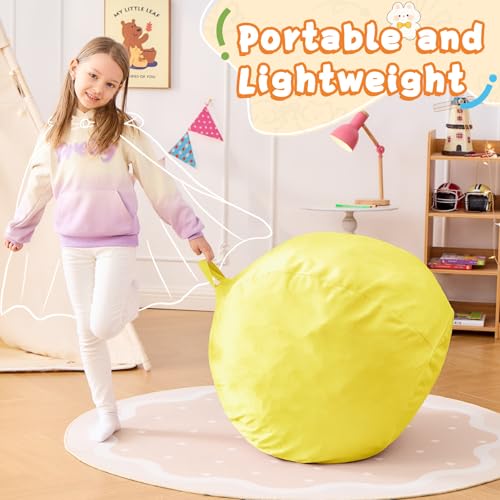 Image of Bean Bag Chairs for Kids - 2.5FT Round Memory Foam Furniture BeanBag Chair - Kids /Teens Bean Bag Sofa with Soft Micro Fiber Cover - Fluffy Couch for Playroom Living Room Bedroom, Yellow