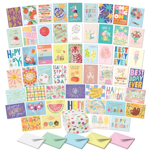 Image of S&O Box of Happy Birthday Cards with Envelopes - 100 Unique Memorable Birthday Cards with Envelopes - Colorful Important Day Notes Bulk for Office & Home - Assorted Occasion Greetings - 4x5.5 inch