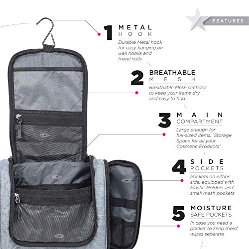 Image of FATMUG Travel Toiletry Kit Organizer Hanging Dopp Kit for Men Large Cosmetics Pouch for Women-L Grey