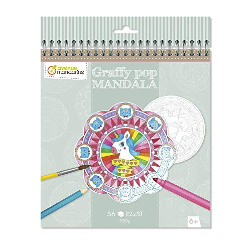 Avenue Mandarine Gy071C – Un Cuaderno Graffy Pop Mandala 36 Páginas Precortadas Para Colorear (12 Diseños X3) 250 G, Magie