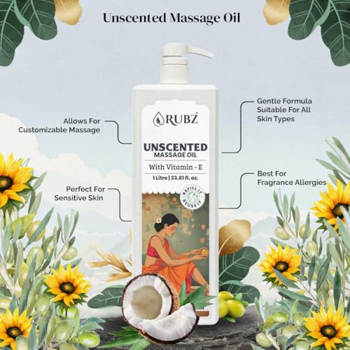 Image of Rubz Unscented Massage Oil | Provides Deep Hydration And Softens Skin | Ideal For Therapeutic Massages | Ideal For All Skin Types | 5 Litre With 500 ml Refillable Bottle