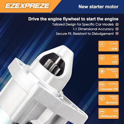 Image of Ezexpreze 17958N Starter Compatible with Honda Civic 2006 2007 2008 2009 2010 2011 1.8L, 12V 1.2KW 9-Teeth Clockwise, OE#, 31200-RNA-A51,SM71001,41054130