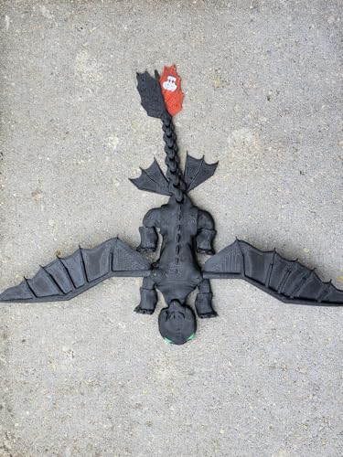 Image of Flexible Toothless Dragon 3D Printed Night Fury | Comaptible with How to Train Your Dragon Toys, Dragon Action Figure, Mini Figures, Dragon Toy for Fans & Collectors (Black)