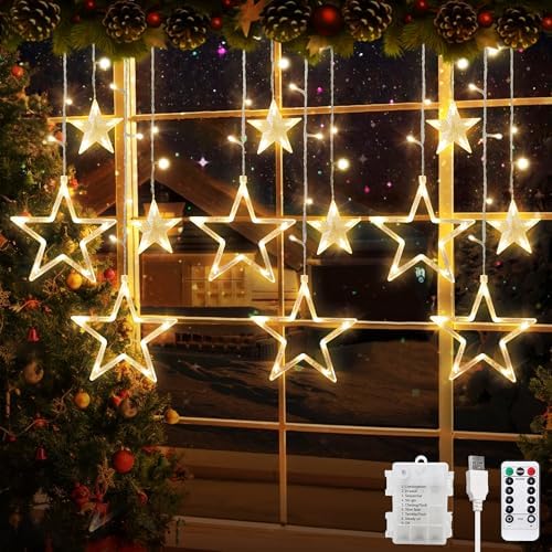 Cortina de Luces Navidad, Luces Estrellas Interior 3.5M IP44, Gui...