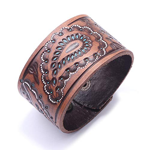 DENTRUN Adjustable Rock Punk Retro Style Genuine Leather Cuff Bracelet-Gift Ideas (Coffee)